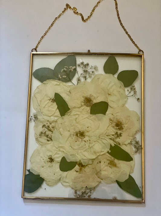 Hanging brass pressed flower frames