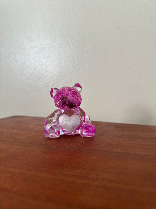 Resin Teddy Bear with Flower Preservation and Inclusions