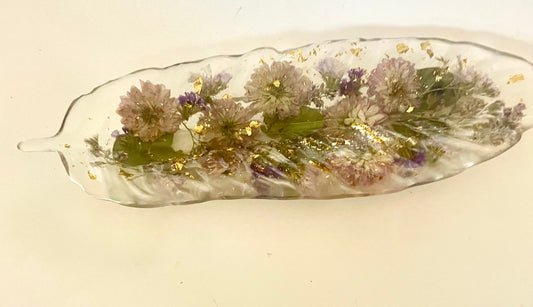 Flower preservation resin feather trinket dish