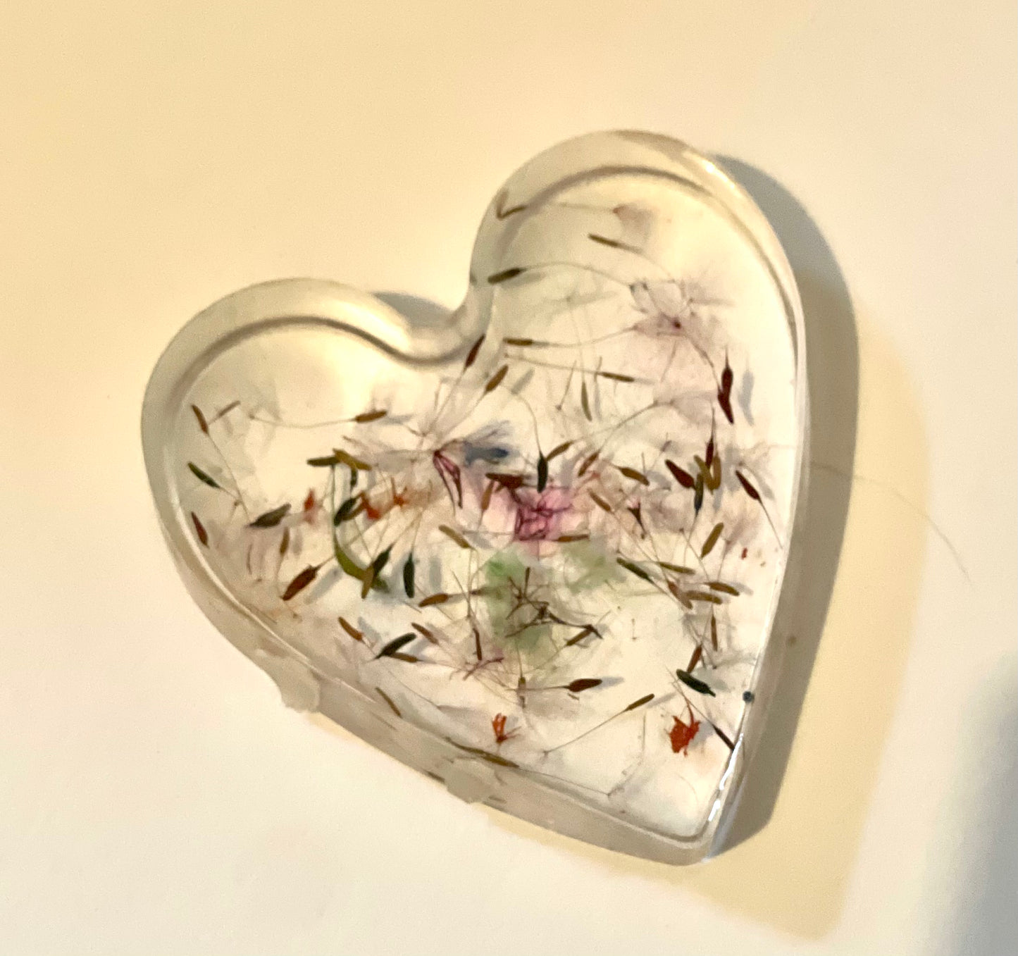 Rainbow dandelion wishes in resin heart