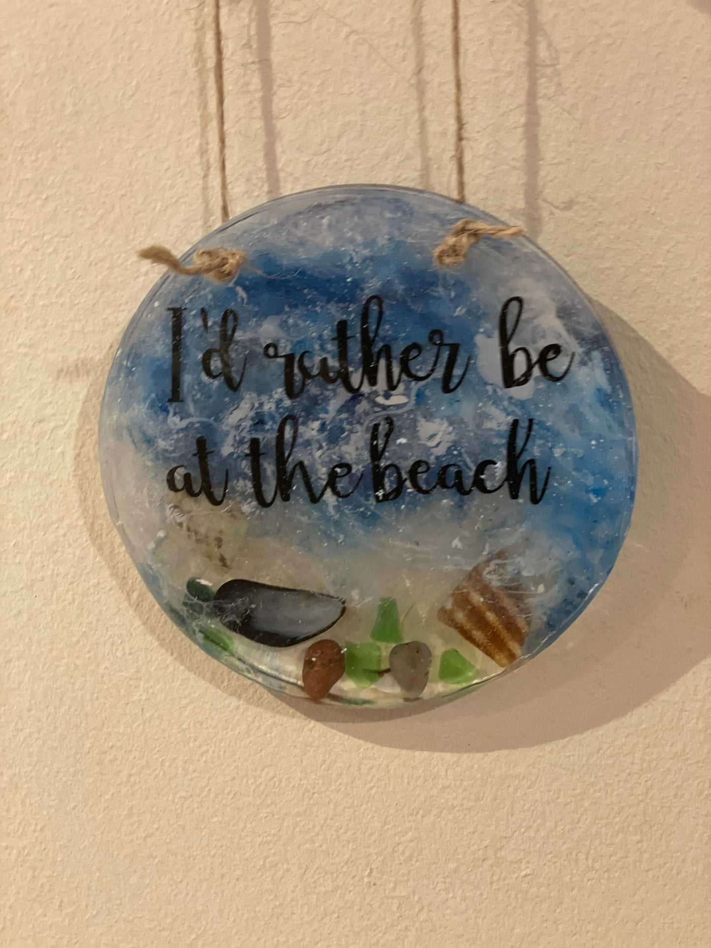Waves in resin beach art, Id rather be at the beach art, handmade gift for her, seaside resin wall art, beach motto gift for beach lovers,