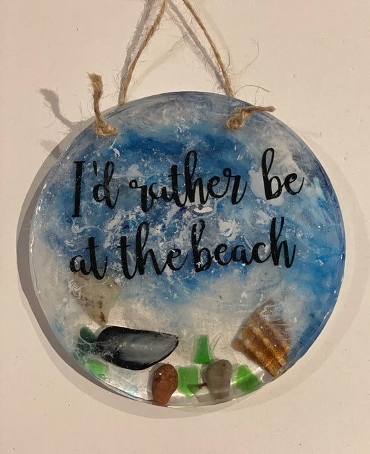 Waves in resin beach art, Id rather be at the beach art, handmade gift for her, seaside resin wall art, beach motto gift for beach lovers,