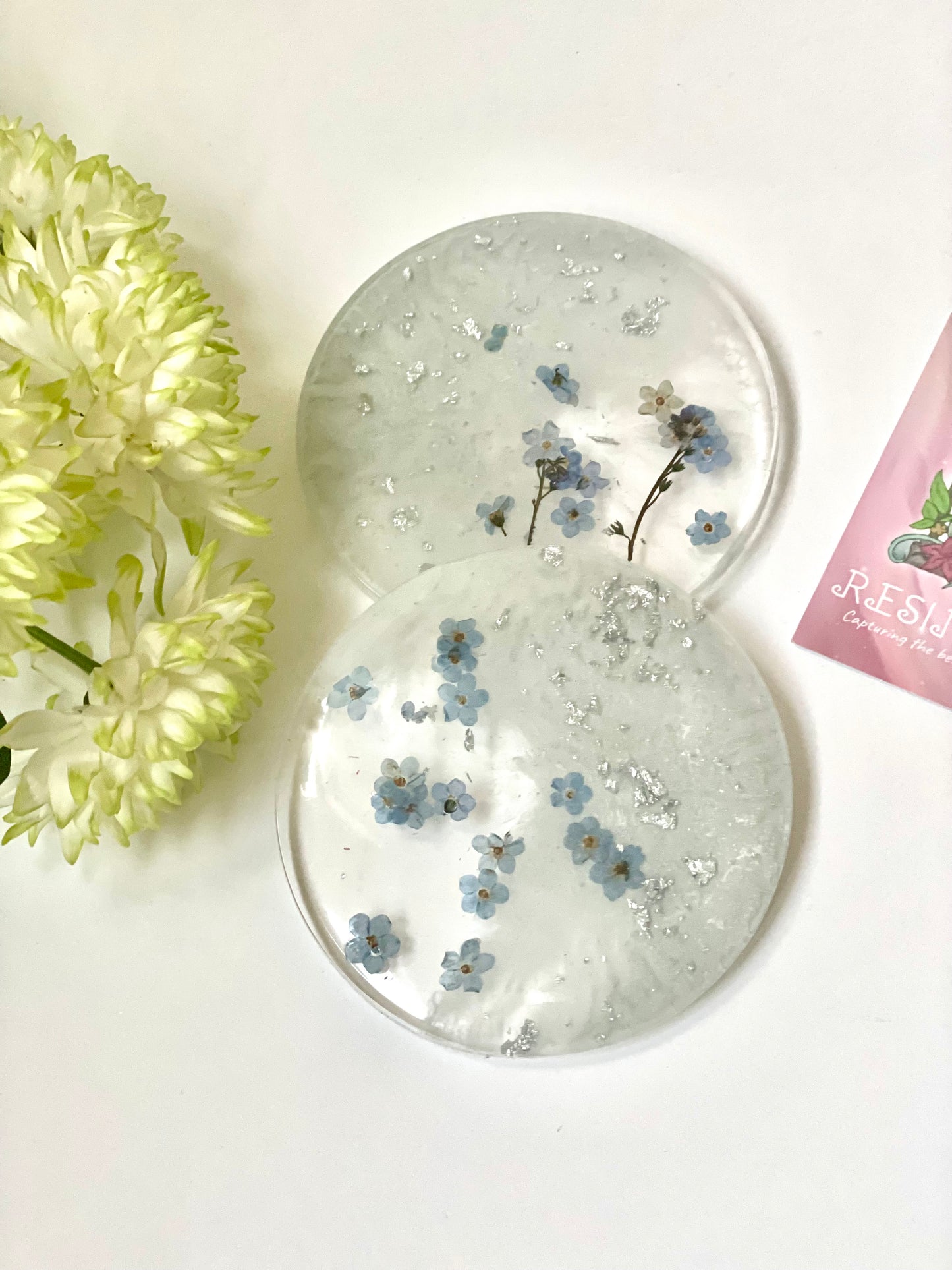 Forget me not resin coasters