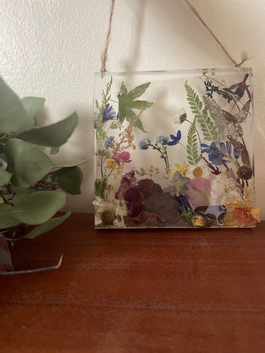 Dried flowers in resin wall art