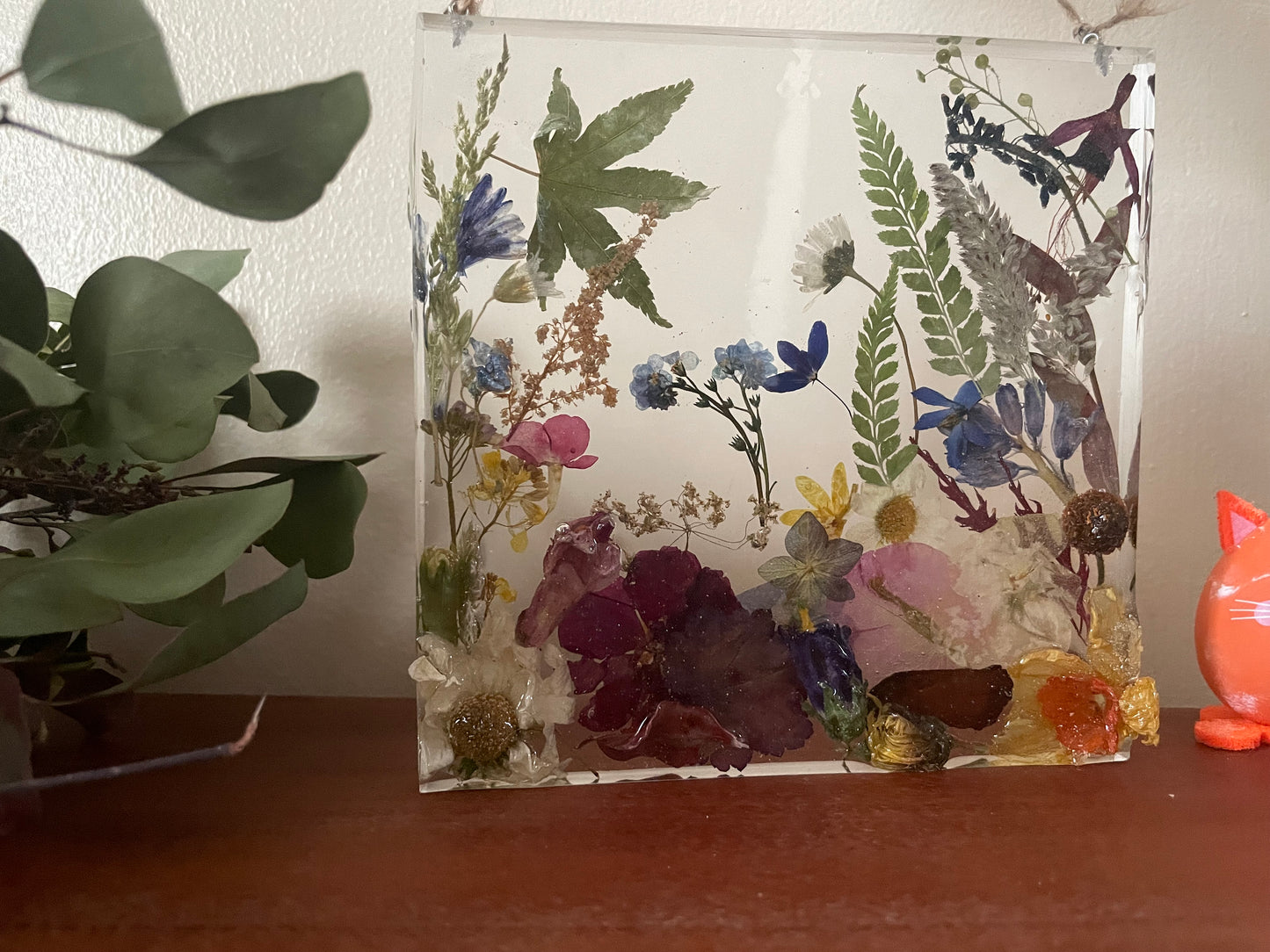 Dried flowers in resin wall art