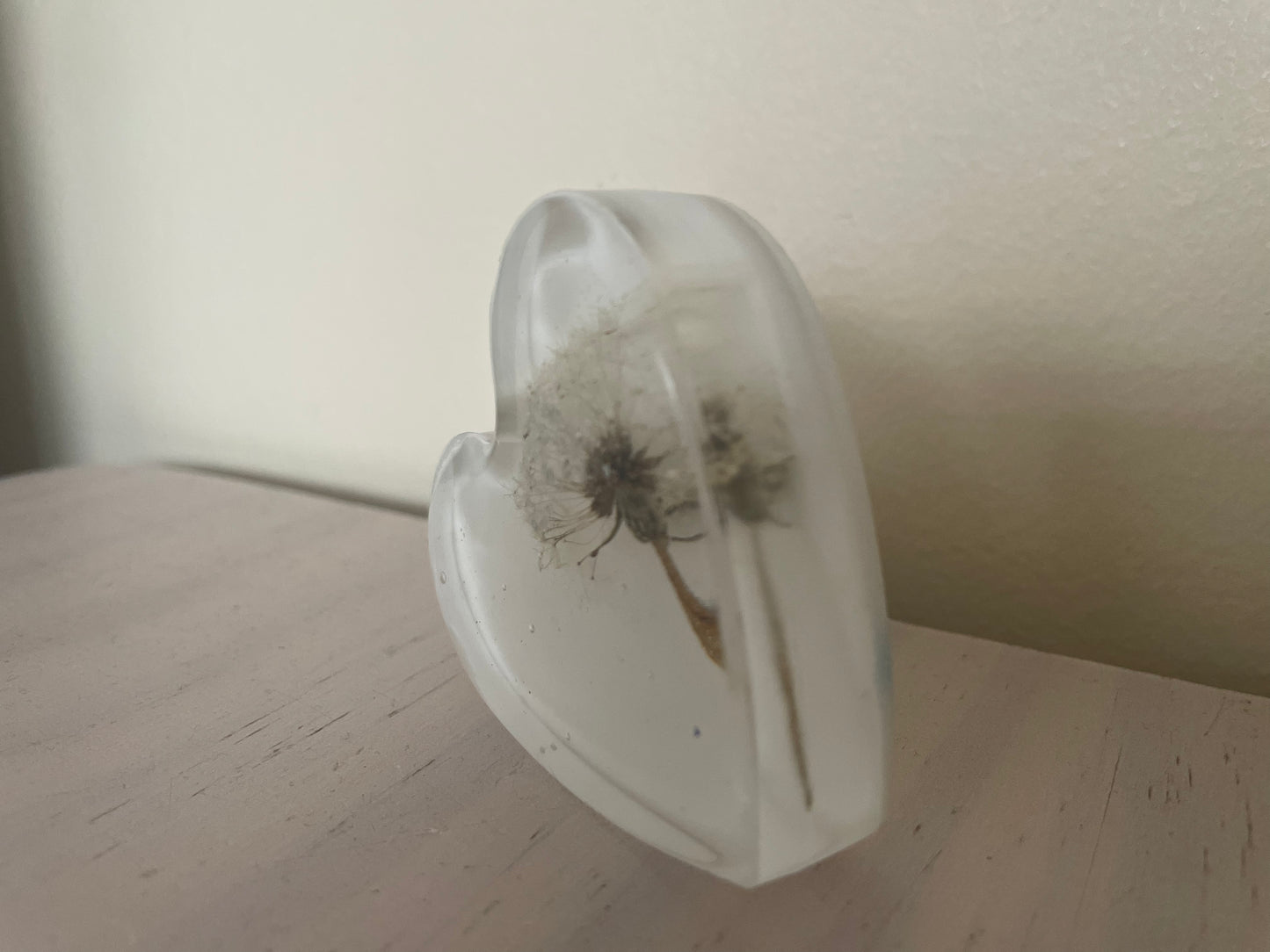 Dandelion wish in resin heart