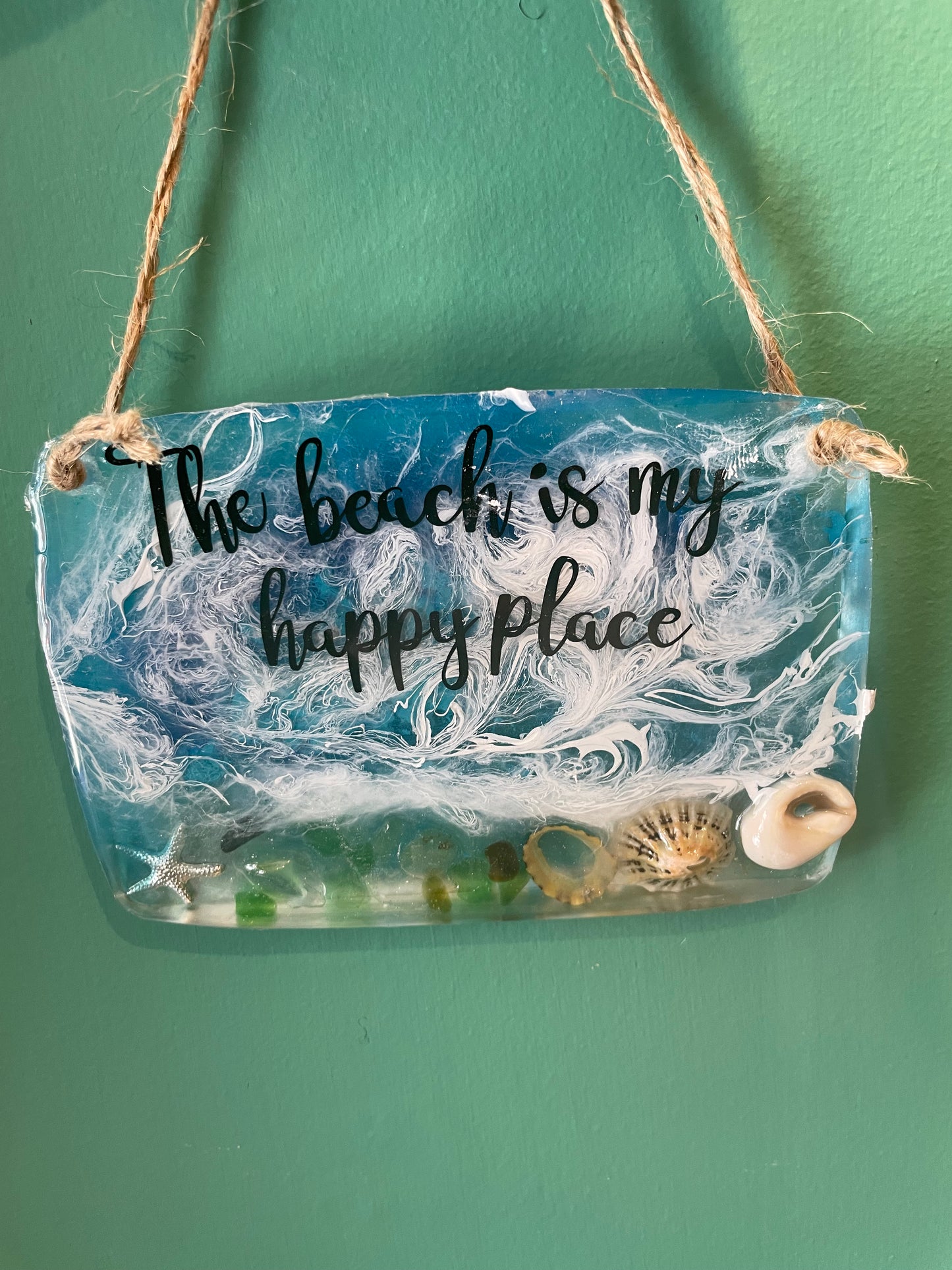 The beach is my happy place resin wave hanging art