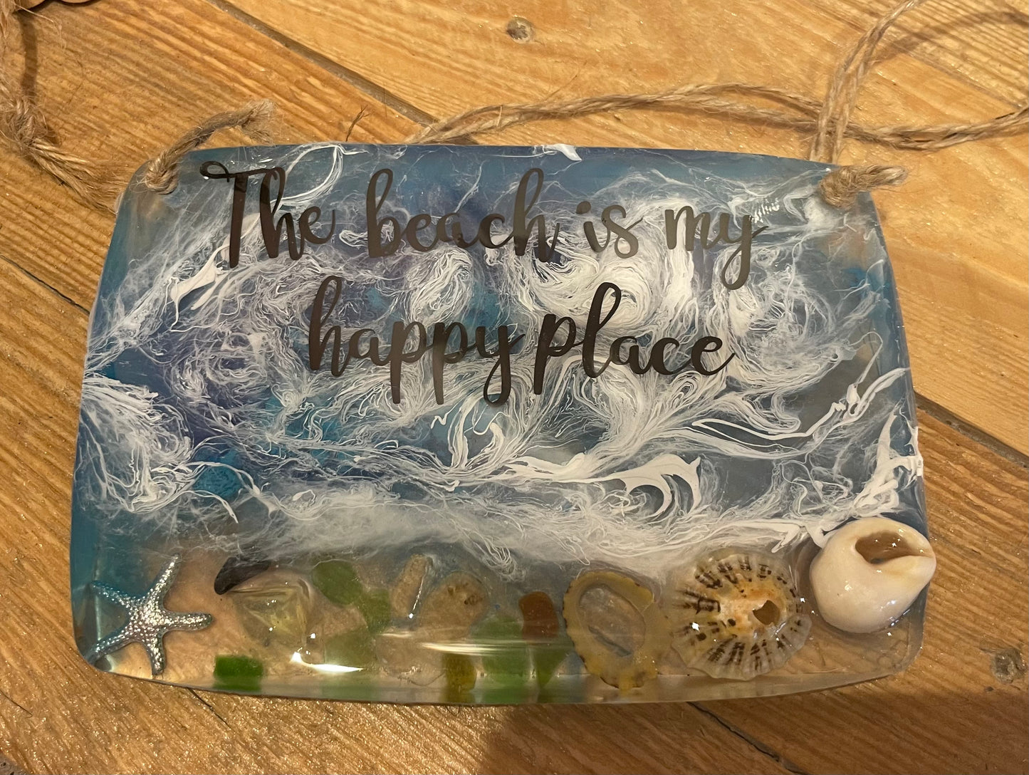 The beach is my happy place resin wave hanging art