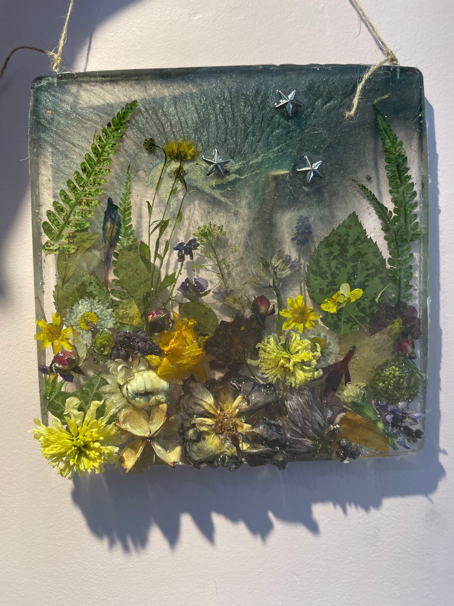 Real flower and resin woodland scene