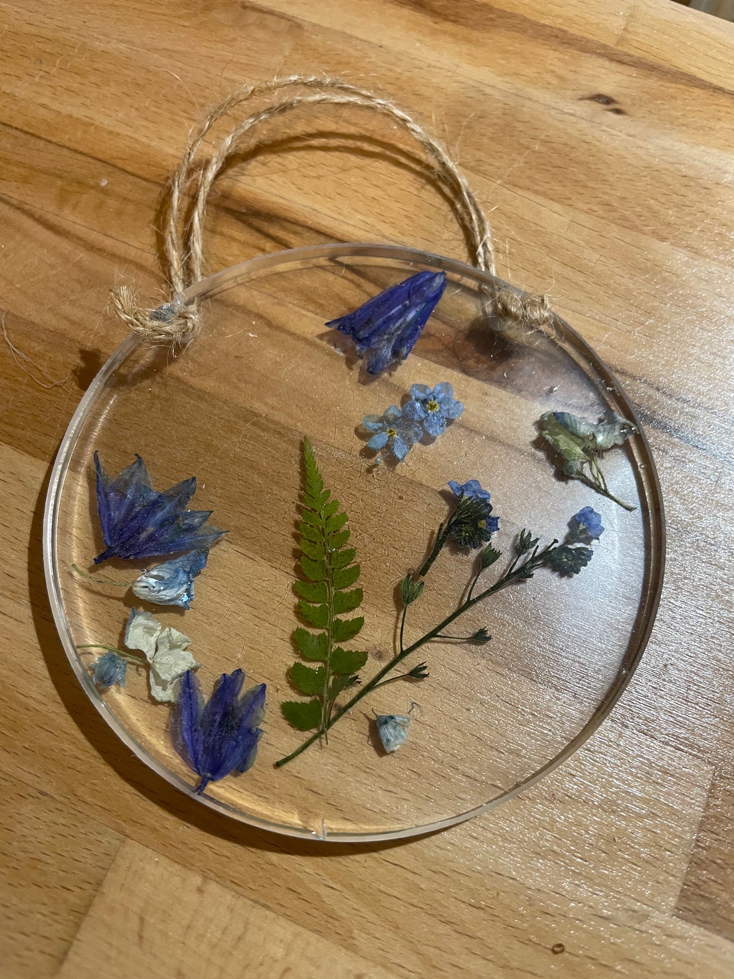 Forget me not and bluebell real flower resin hanging ornament