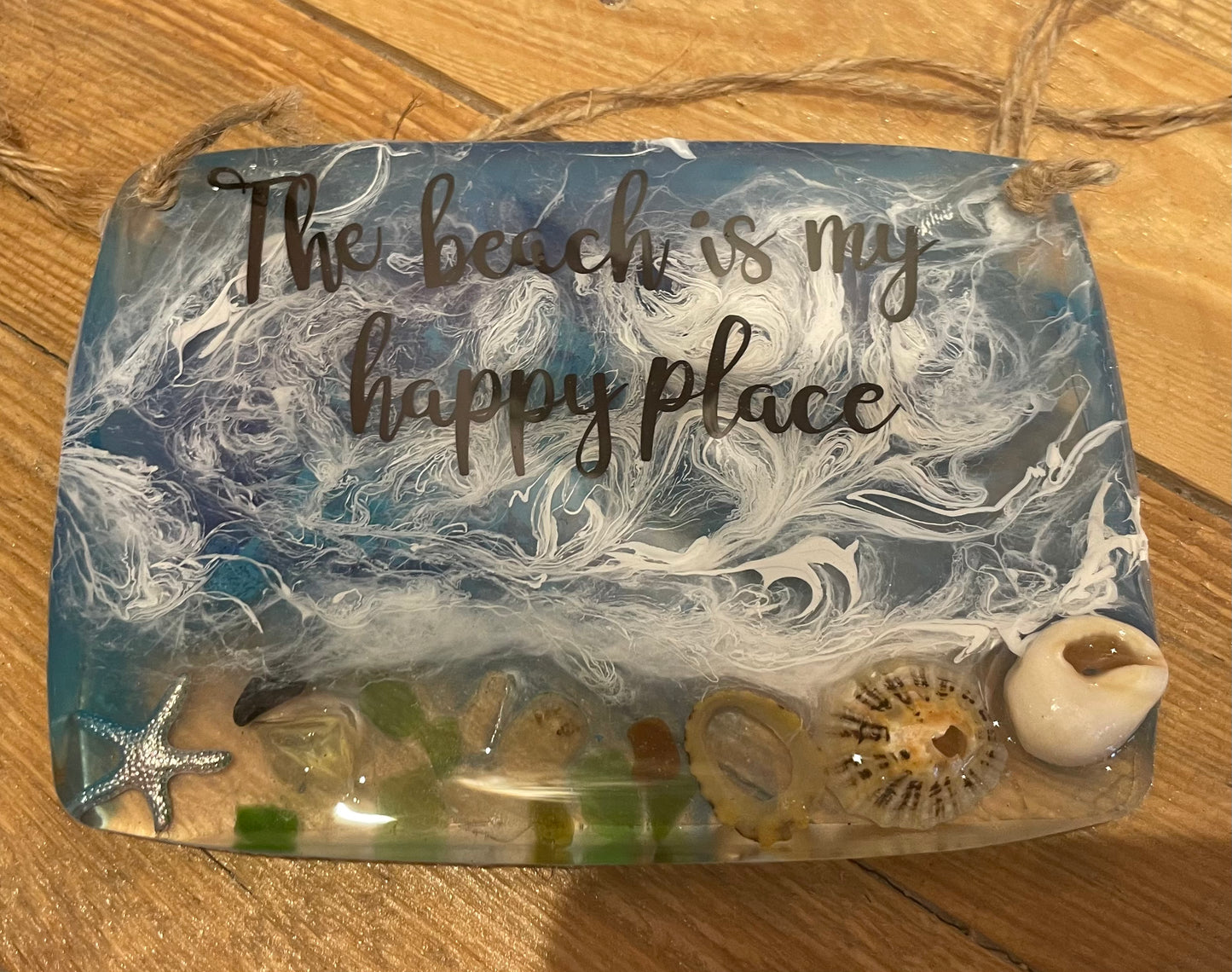 The beach is my happy place resin wave hanging art