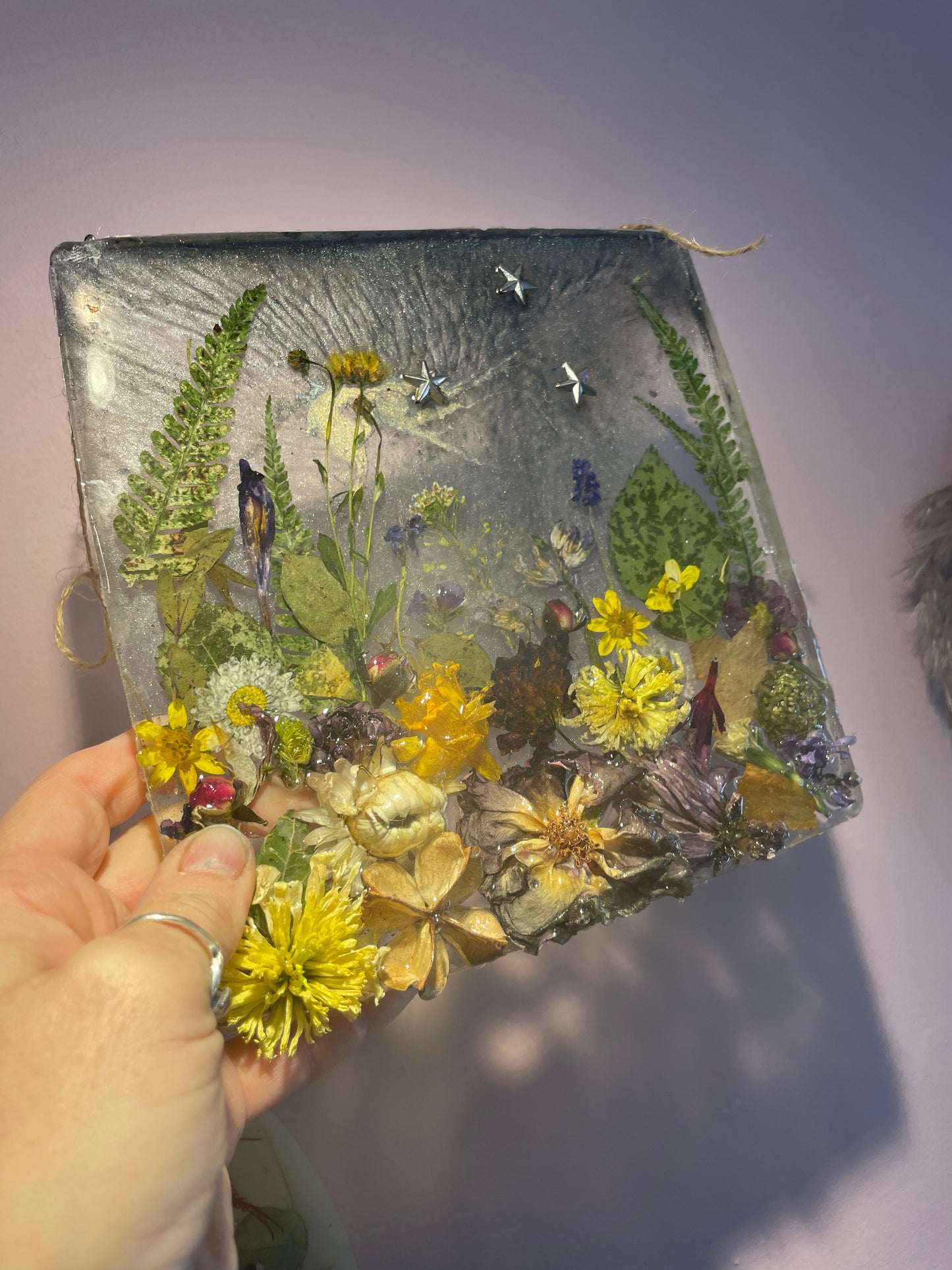 Real flower and resin woodland scene