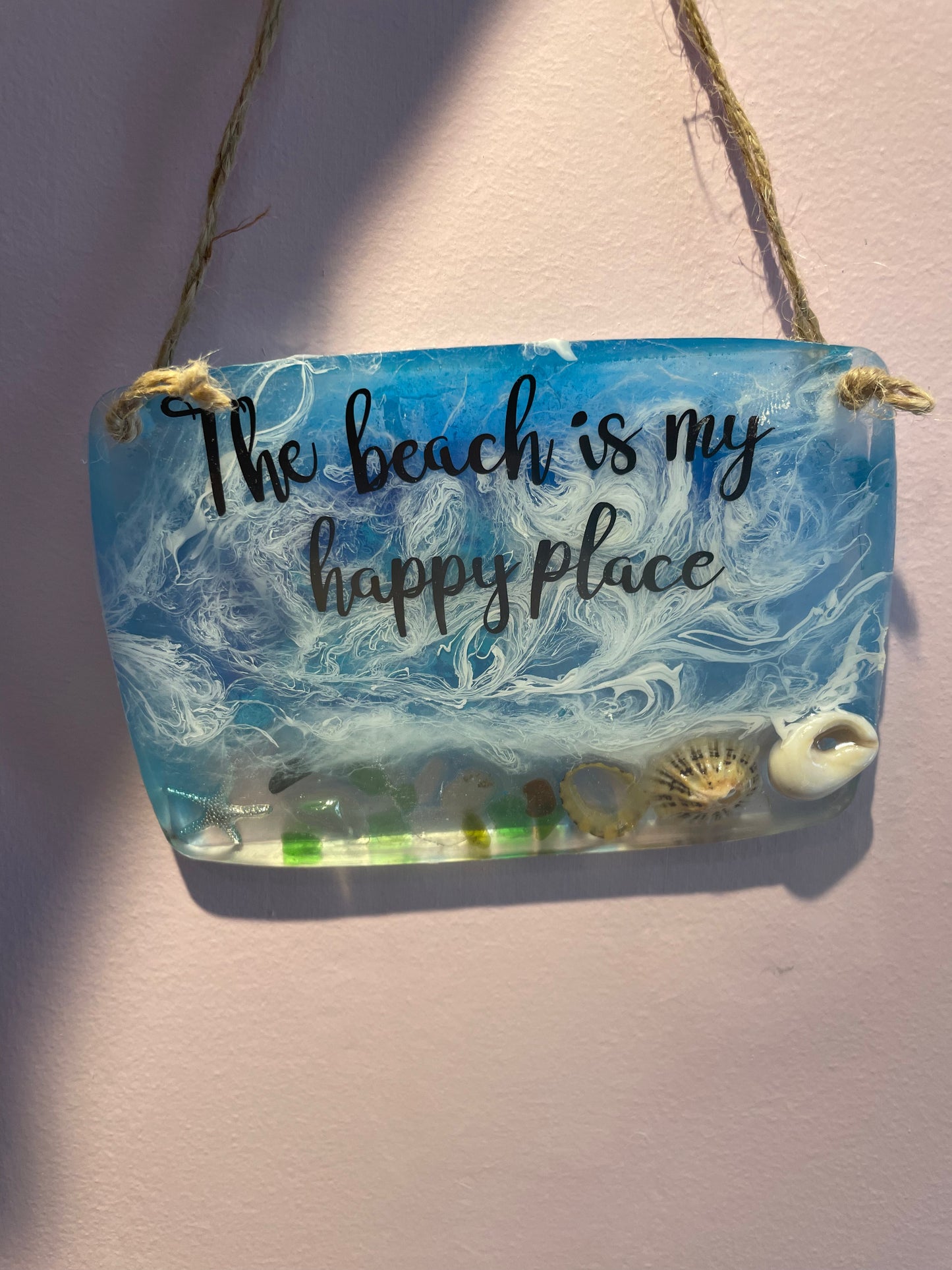 The beach is my happy place resin wave hanging art