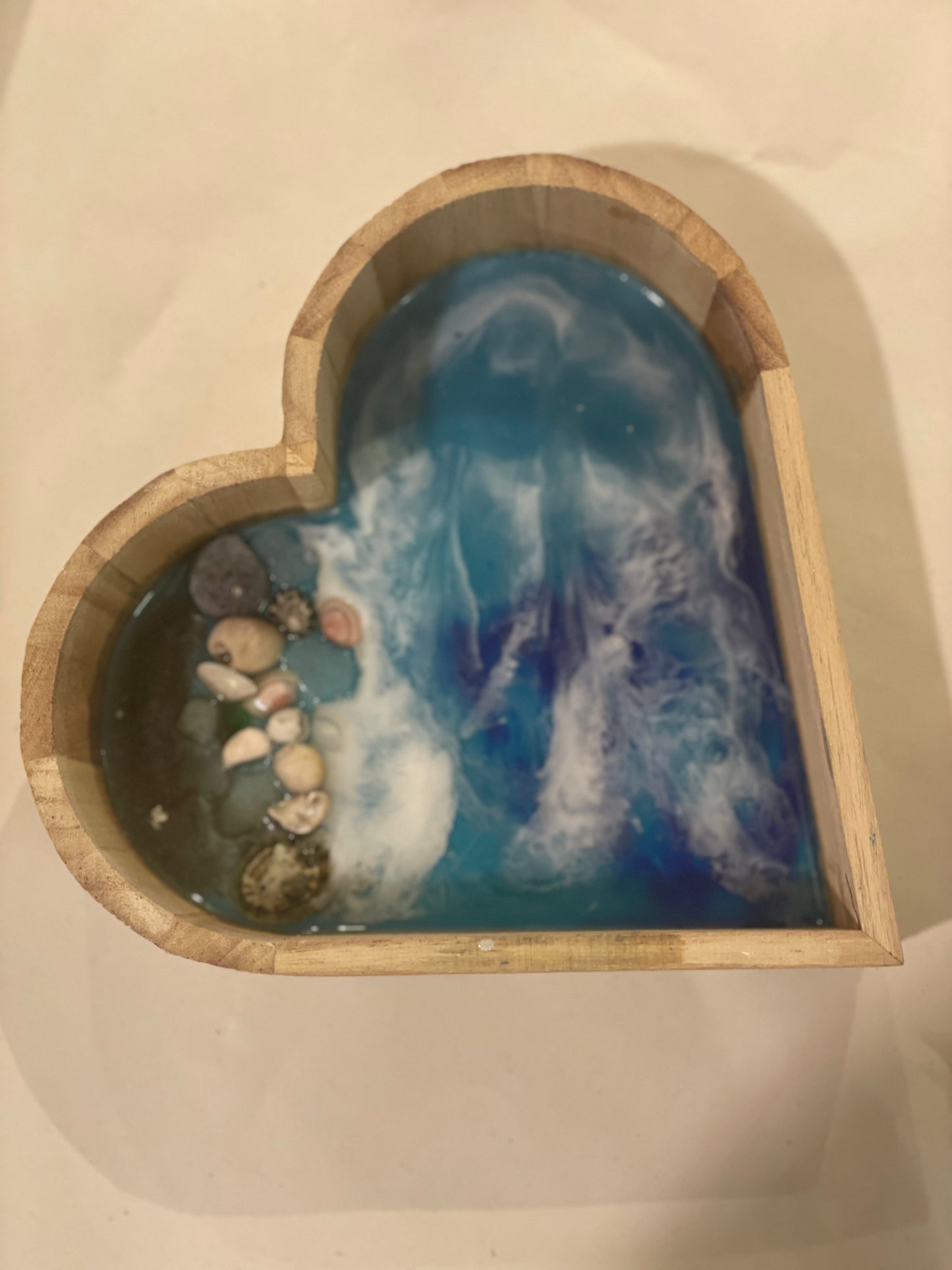 Resin wave heart wooden trinket dish