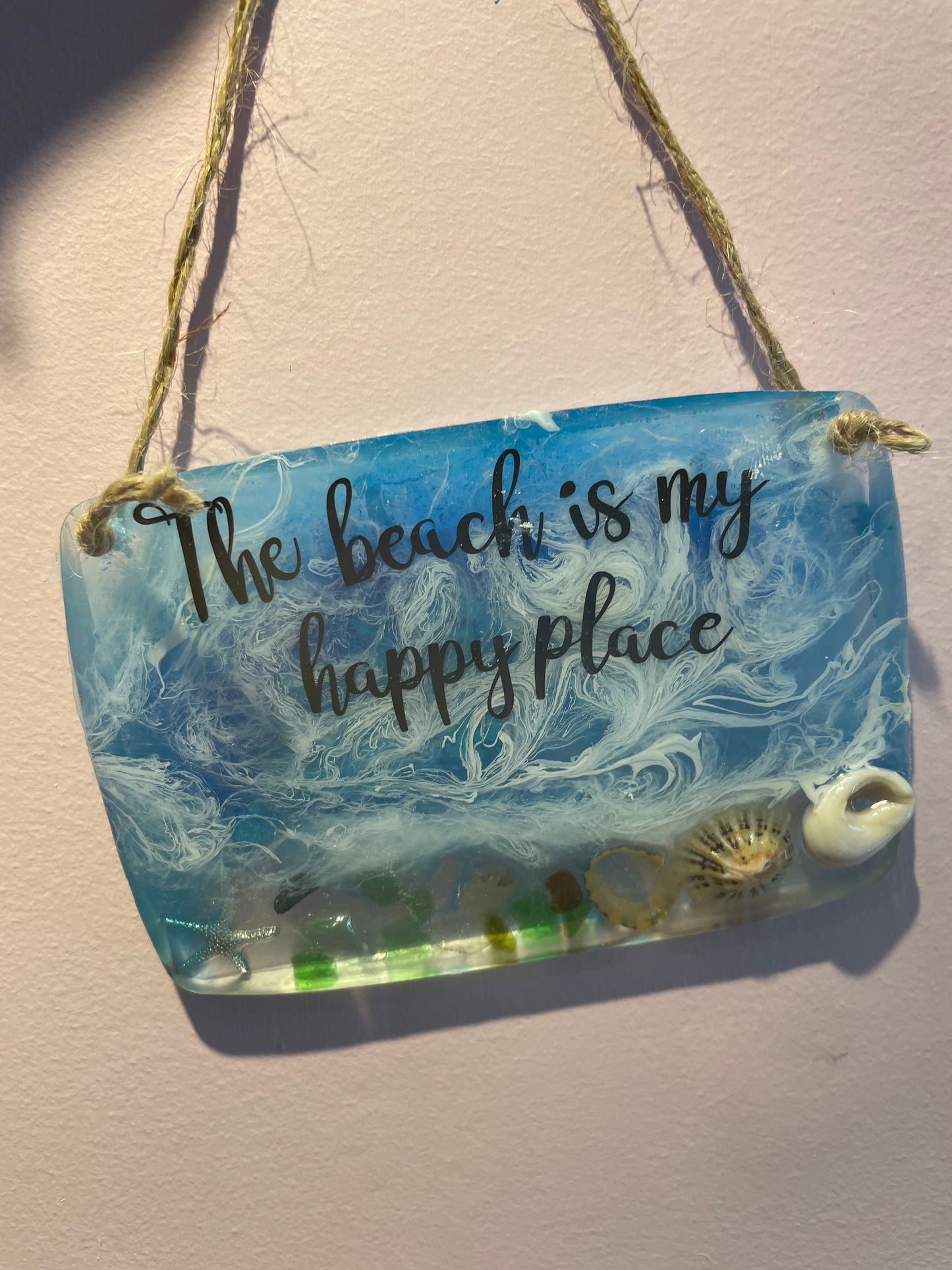 The beach is my happy place resin wave hanging art