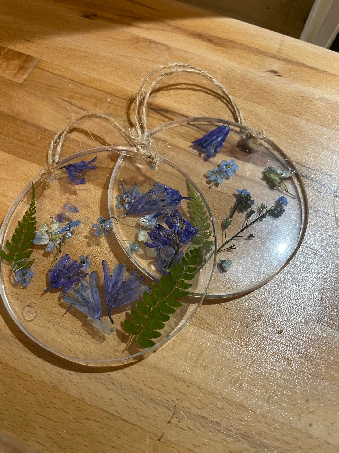 Forget me not and bluebell real flower resin hanging ornament