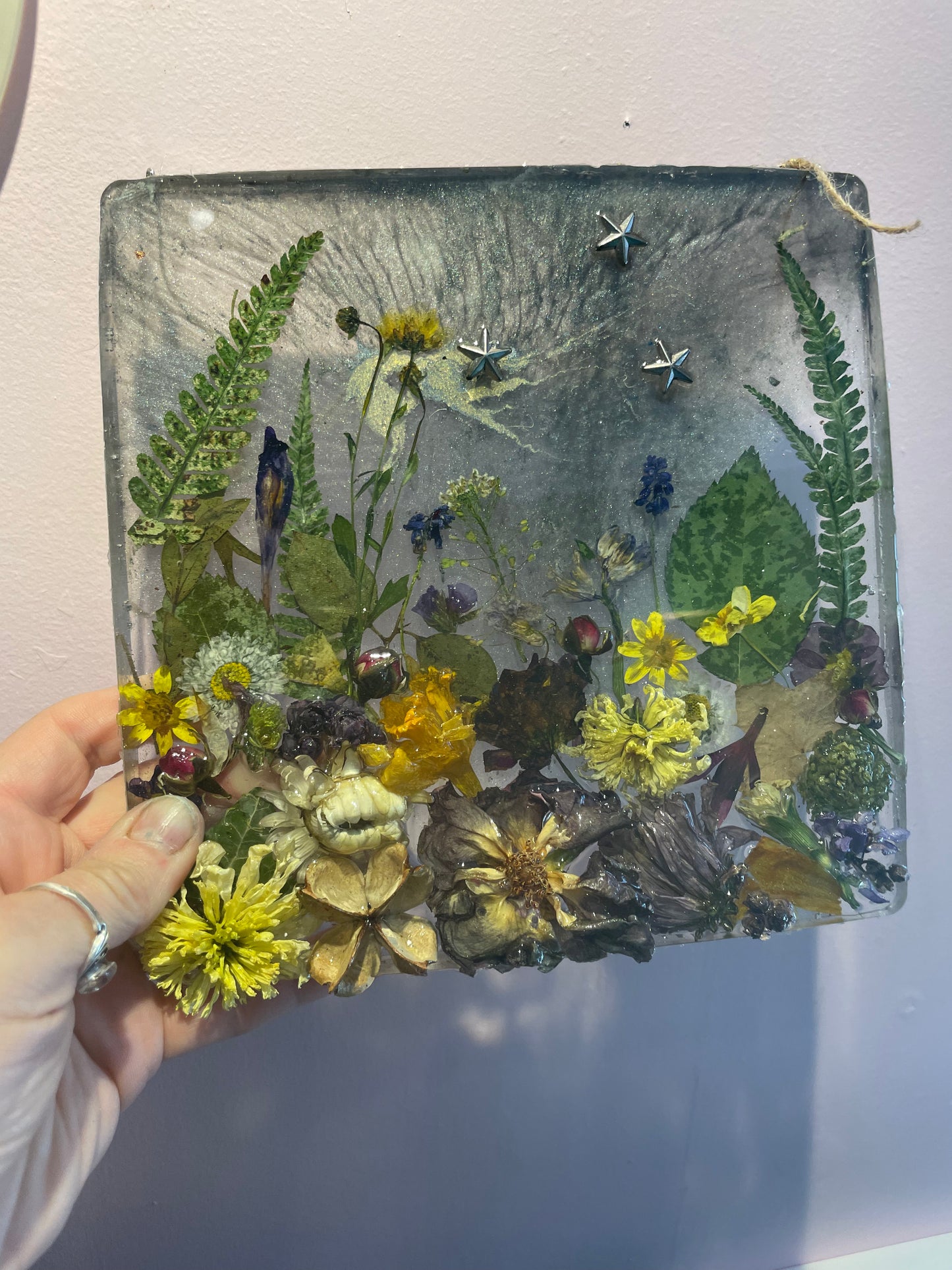 Real flower and resin woodland scene