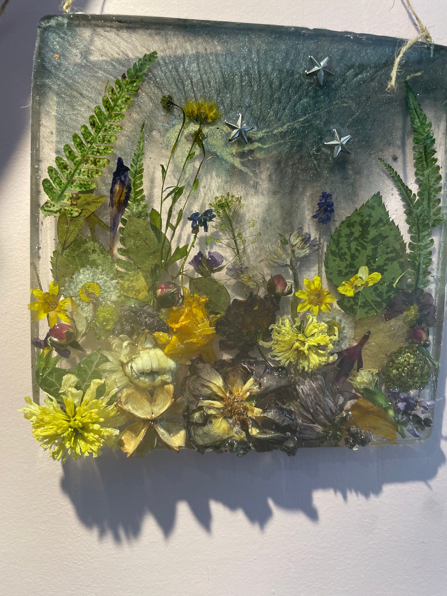 Real flower and resin woodland scene