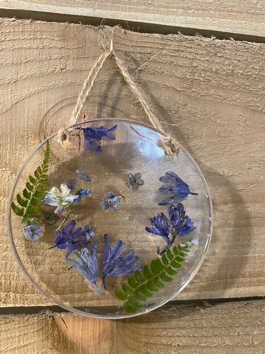 Forget me not and bluebell real flower resin hanging ornament