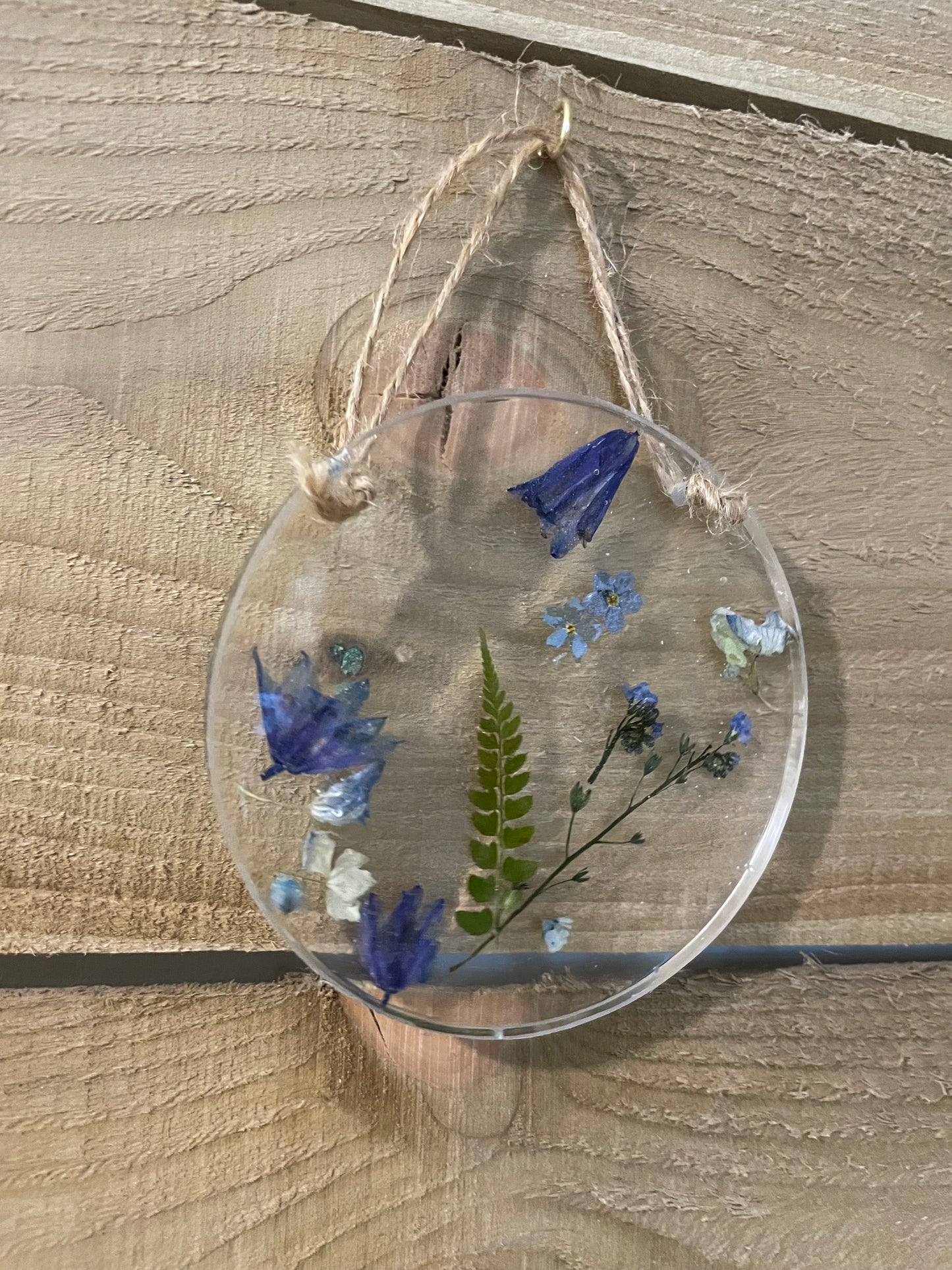 Forget me not and bluebell real flower resin hanging ornament