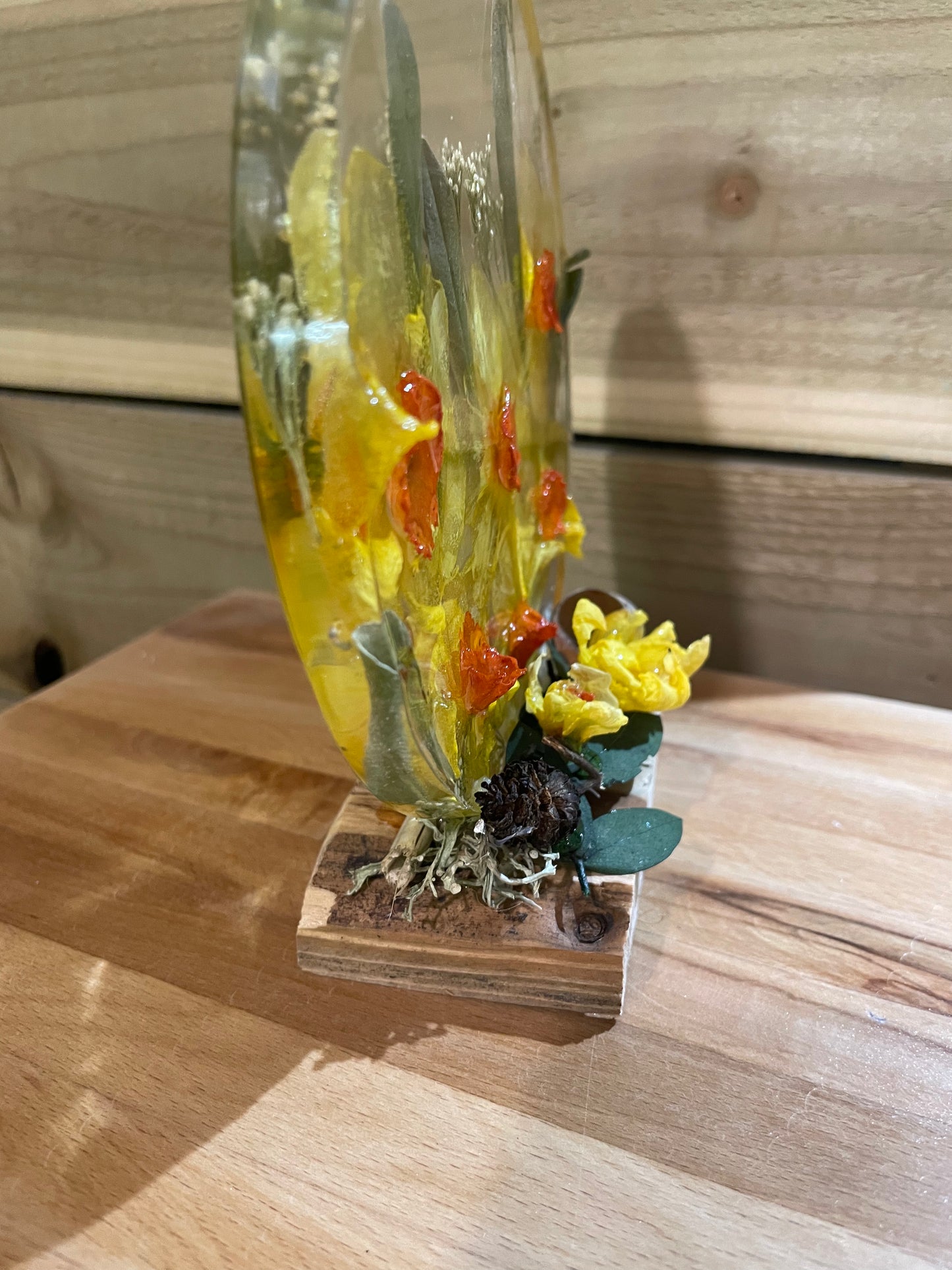 Real daffodils in resin freestanding ornament, handmade real flower gift for her