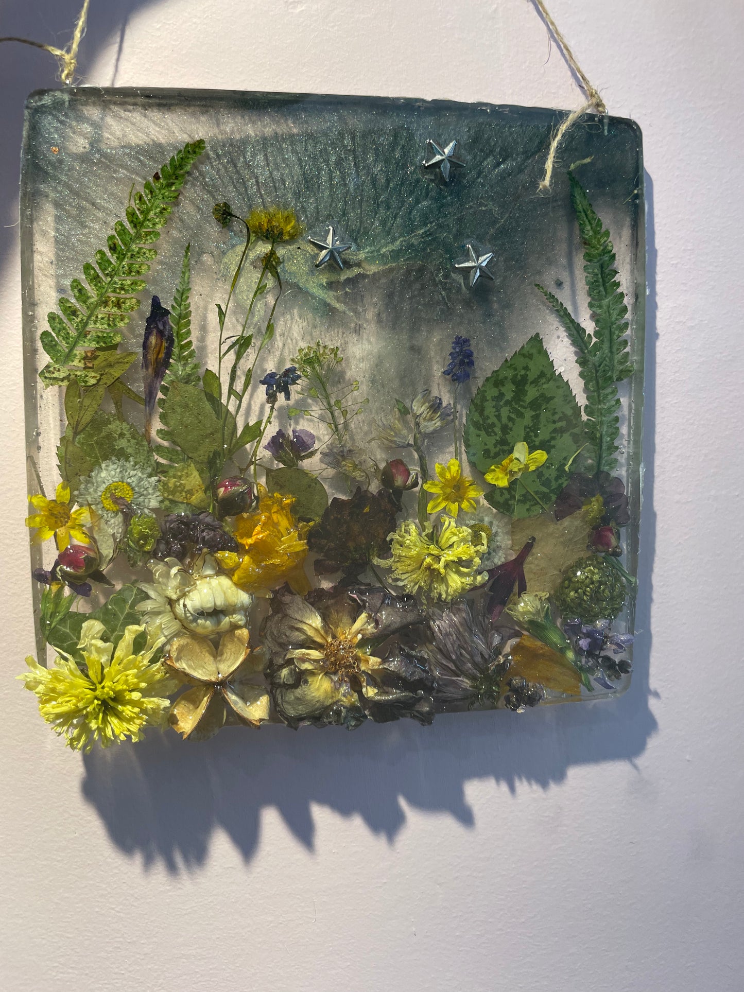 Real flower and resin woodland scene