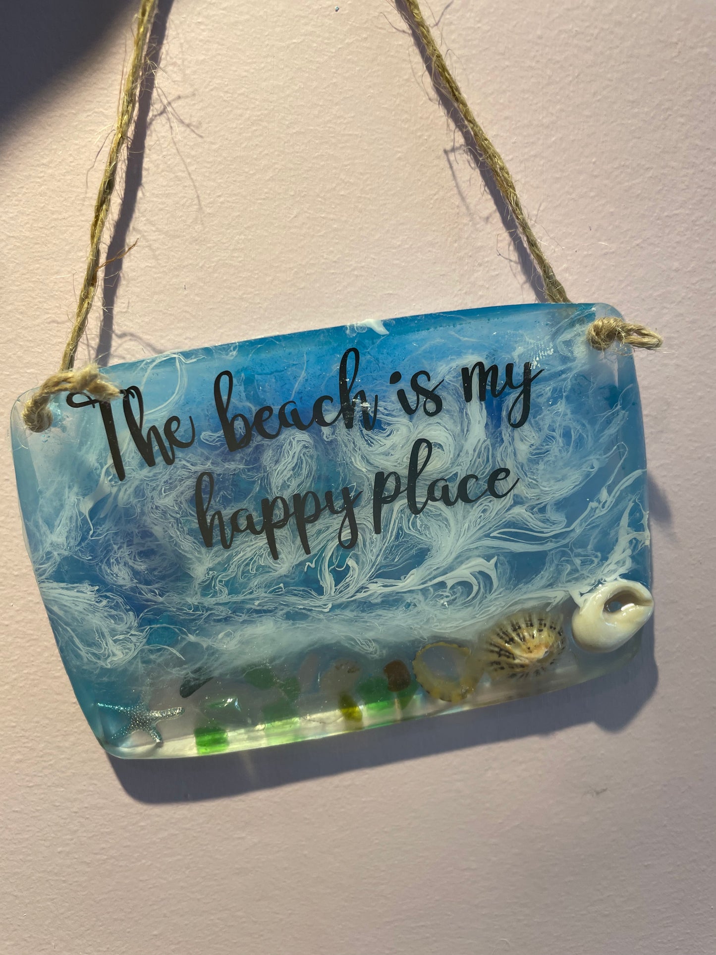 The beach is my happy place resin wave hanging art