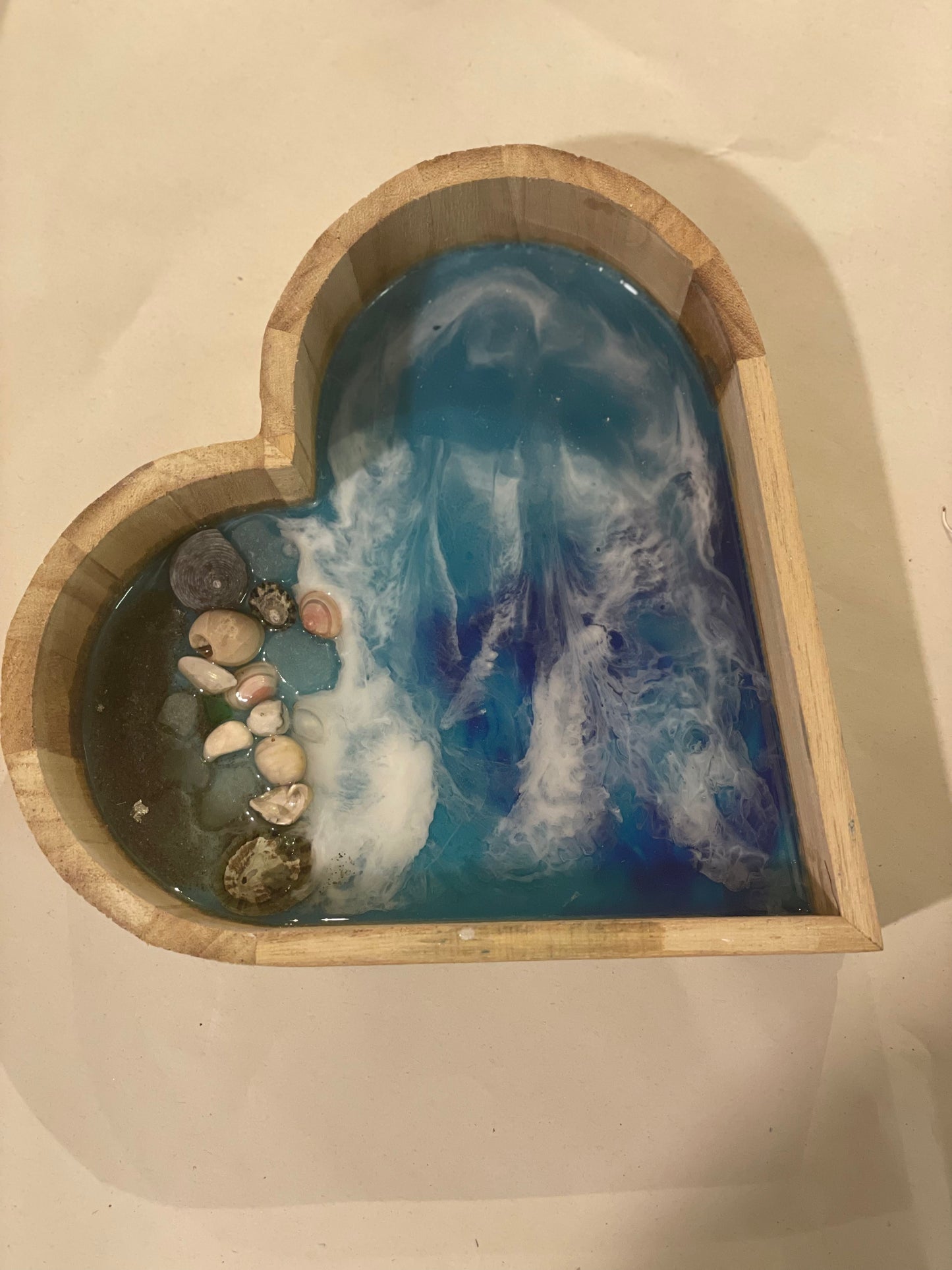 Resin wave heart wooden trinket dish