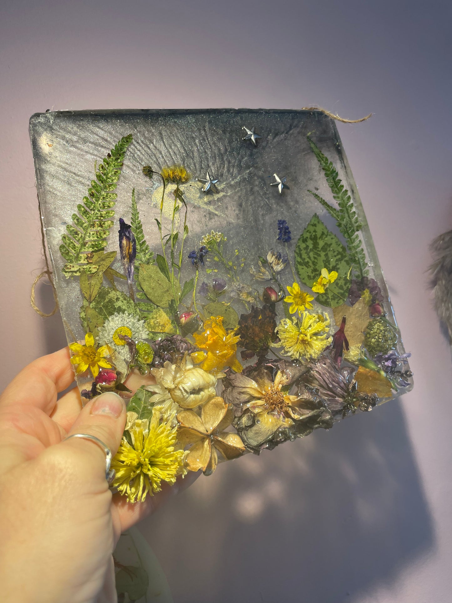 Real flower and resin woodland scene