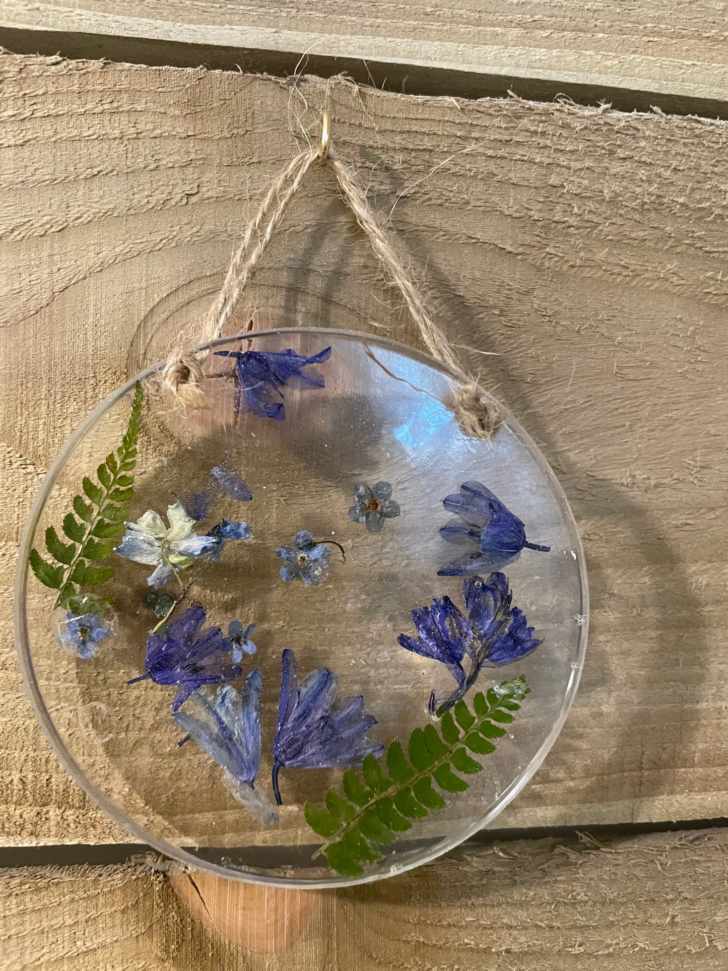 Forget me not and bluebell real flower resin hanging ornament