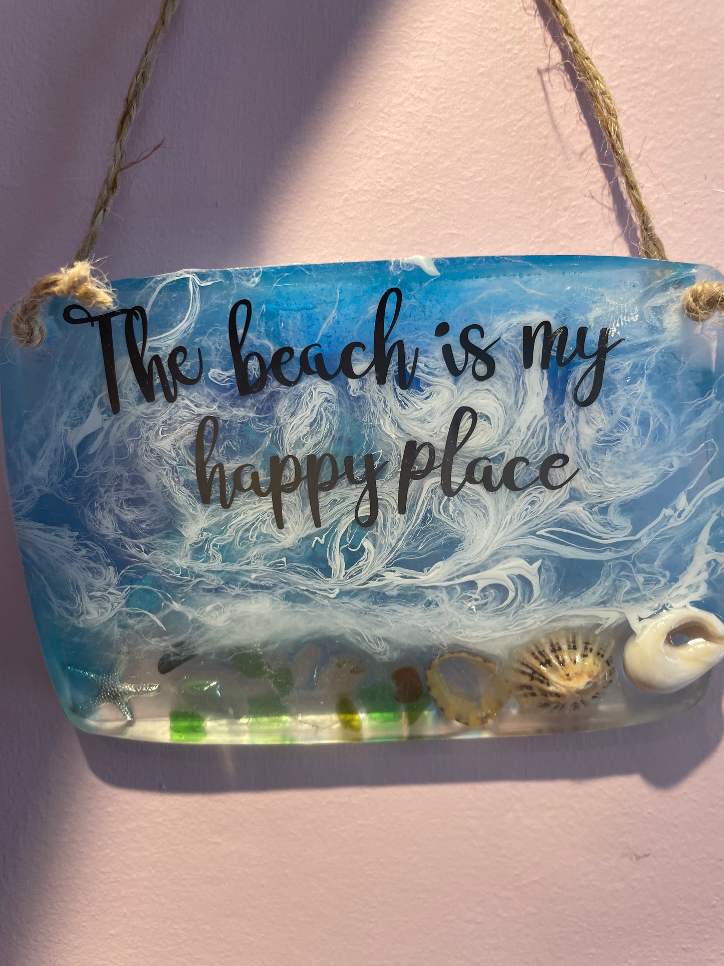 The beach is my happy place resin wave hanging art