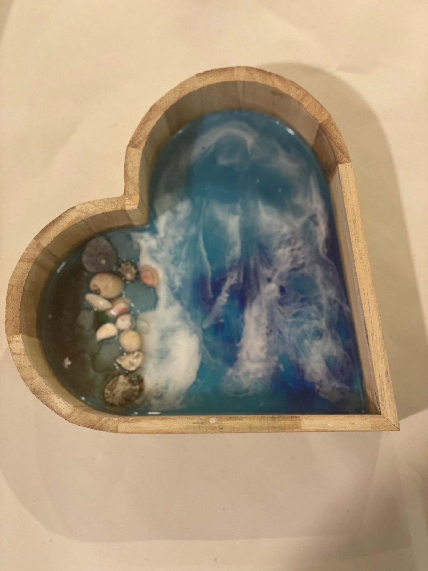 Resin wave heart wooden trinket dish