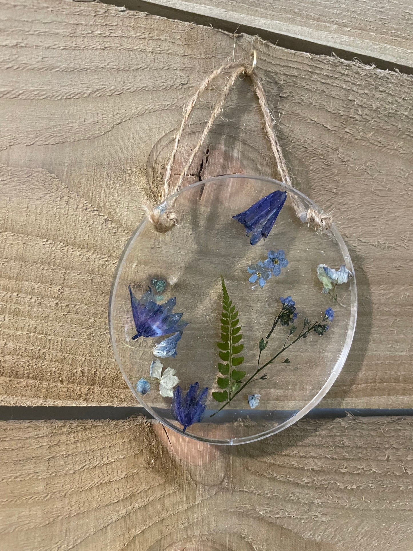 Forget me not and bluebell real flower resin hanging ornament