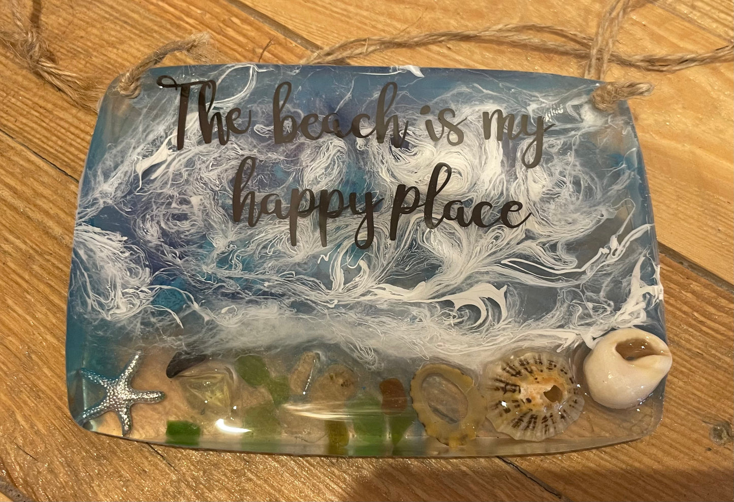 The beach is my happy place resin wave hanging art