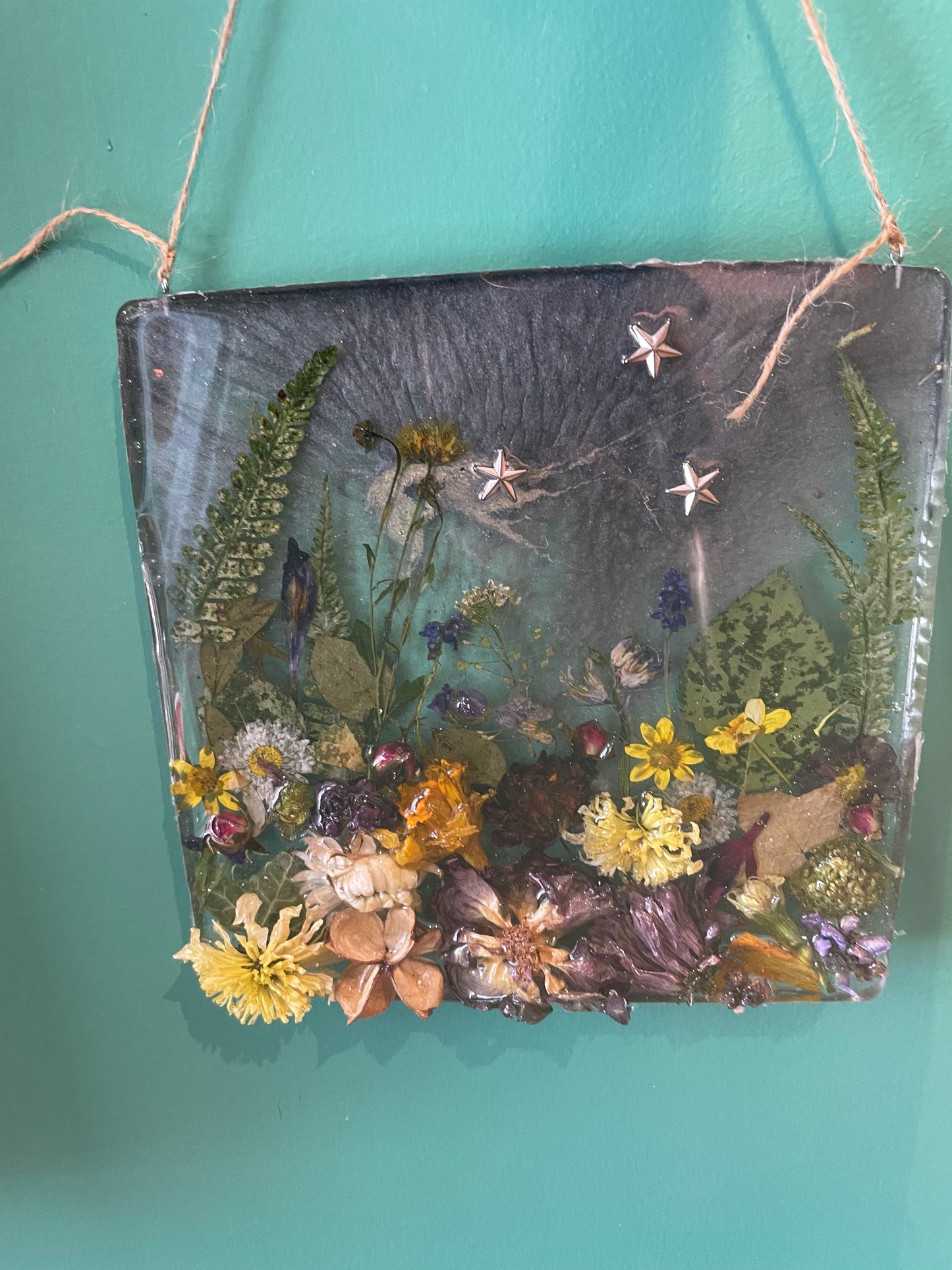 Real flower and resin woodland scene