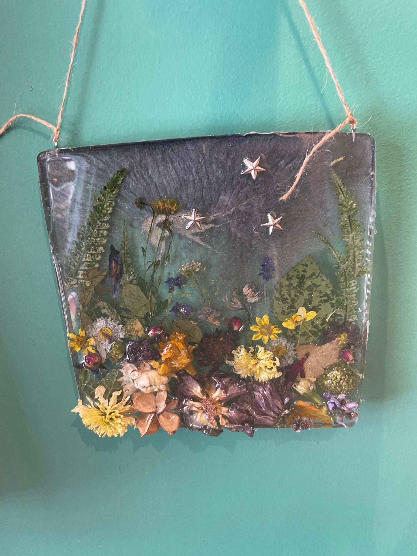 Real flower and resin woodland scene