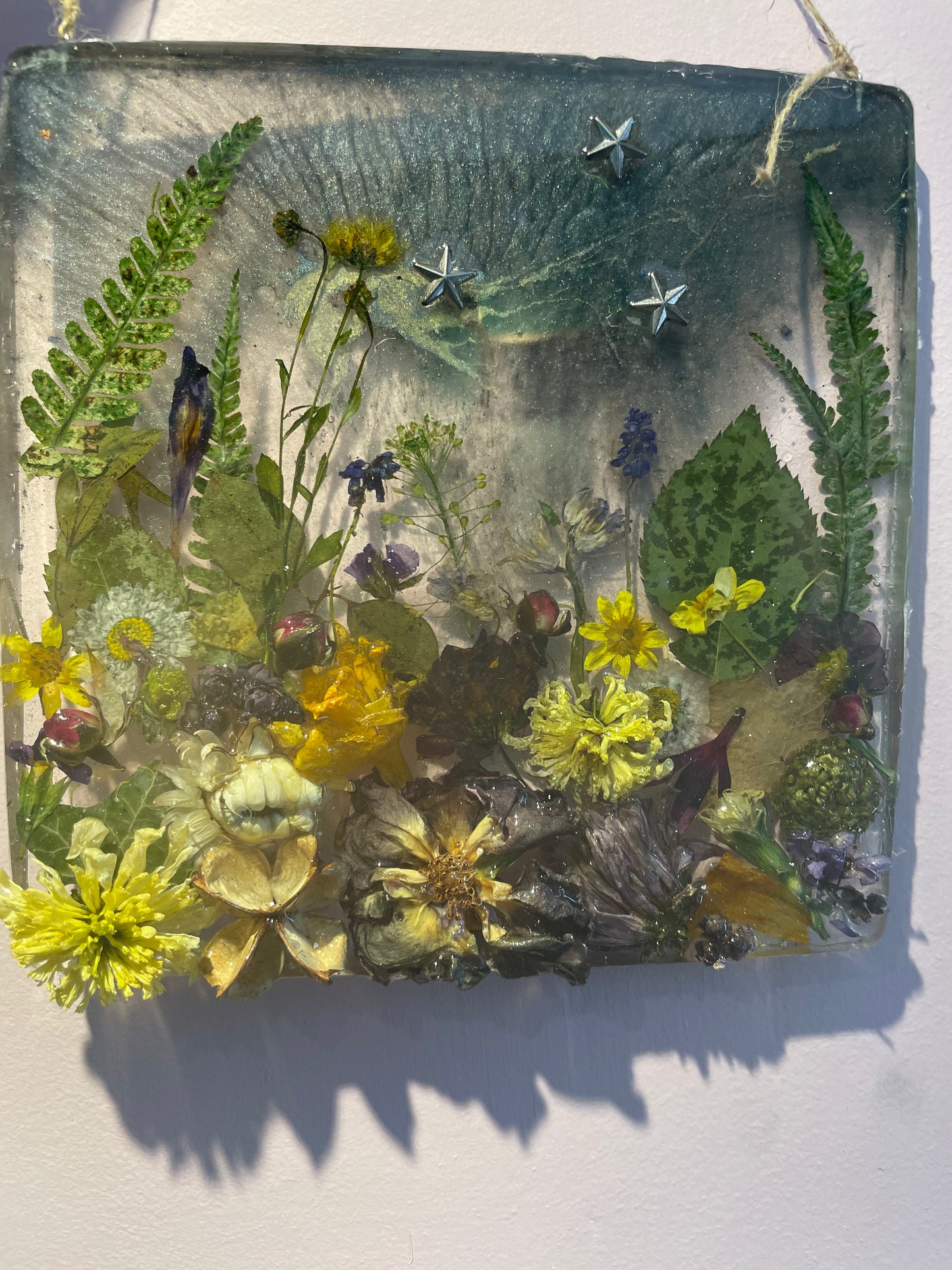 Real flower and resin woodland scene