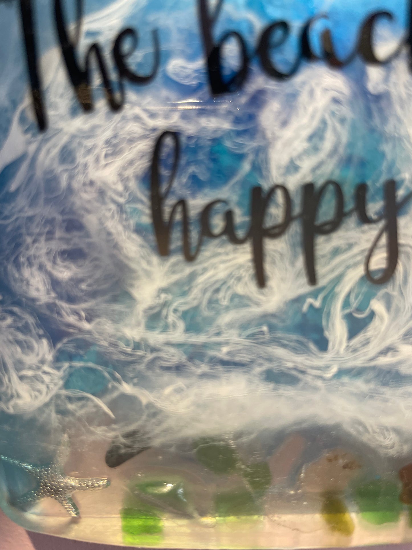 The beach is my happy place resin wave hanging art