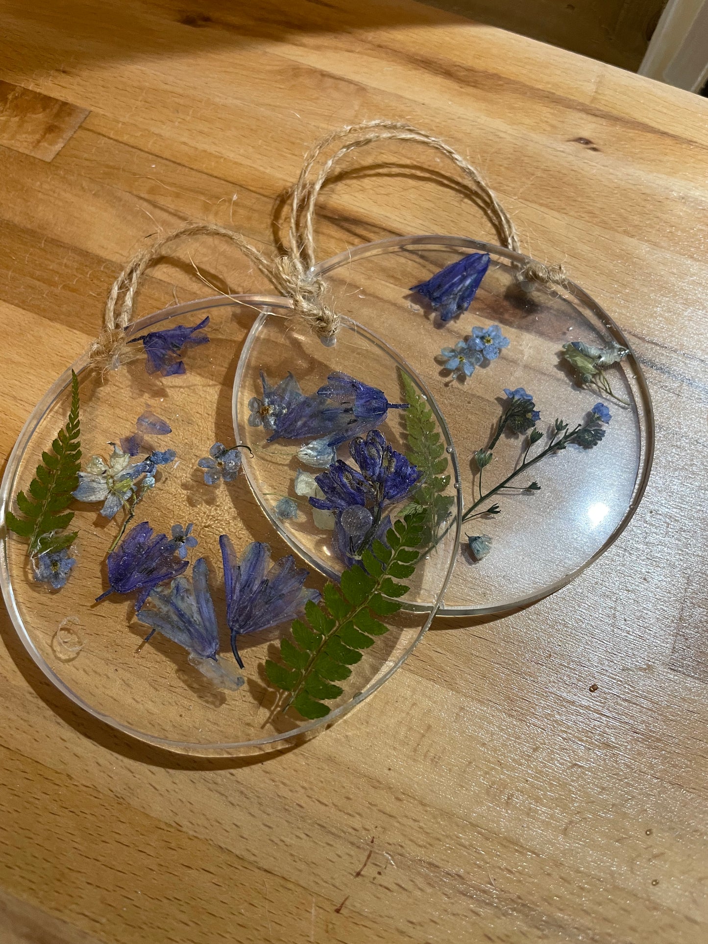 Forget me not and bluebell real flower resin hanging ornament