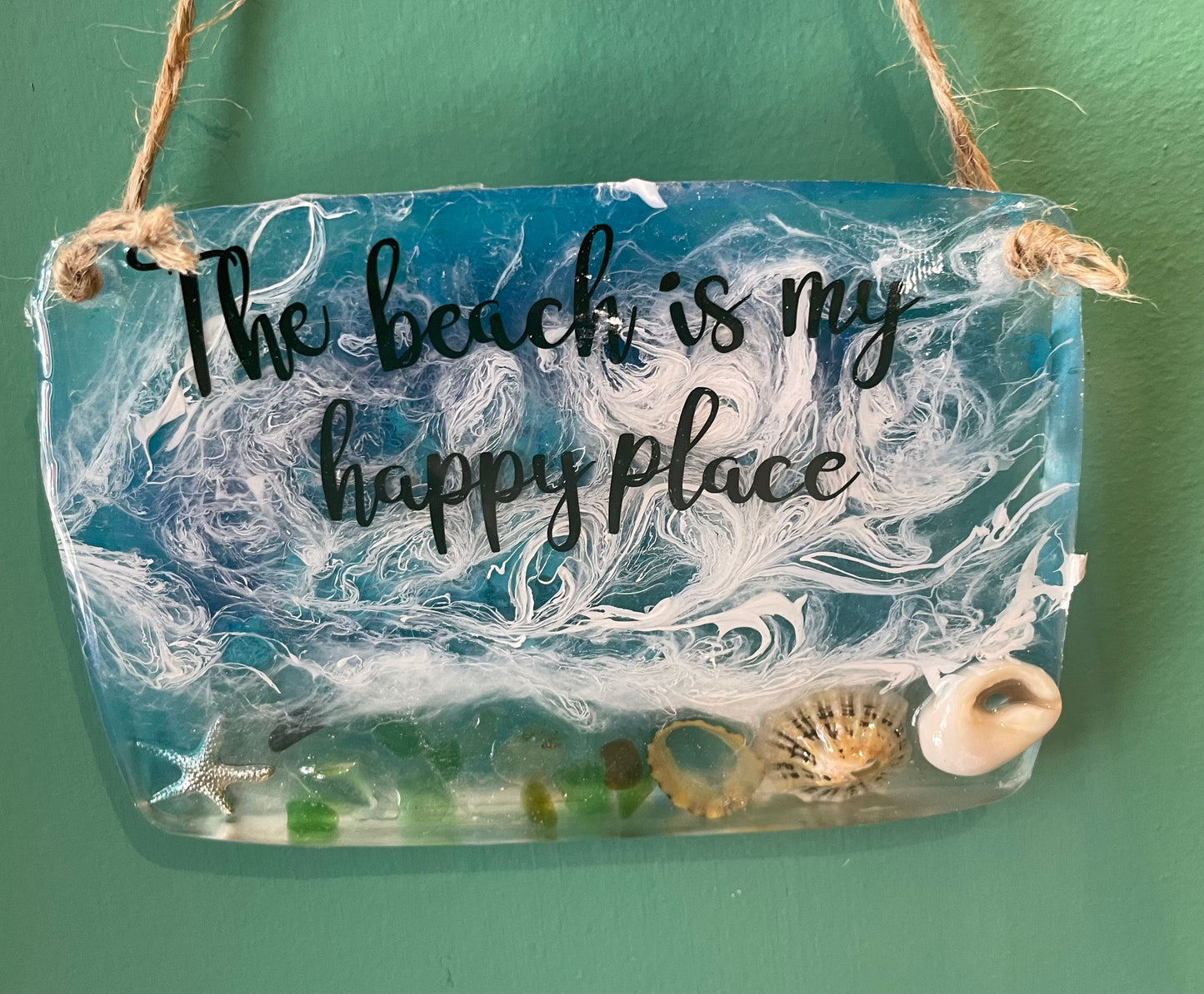 The beach is my happy place resin wave hanging art