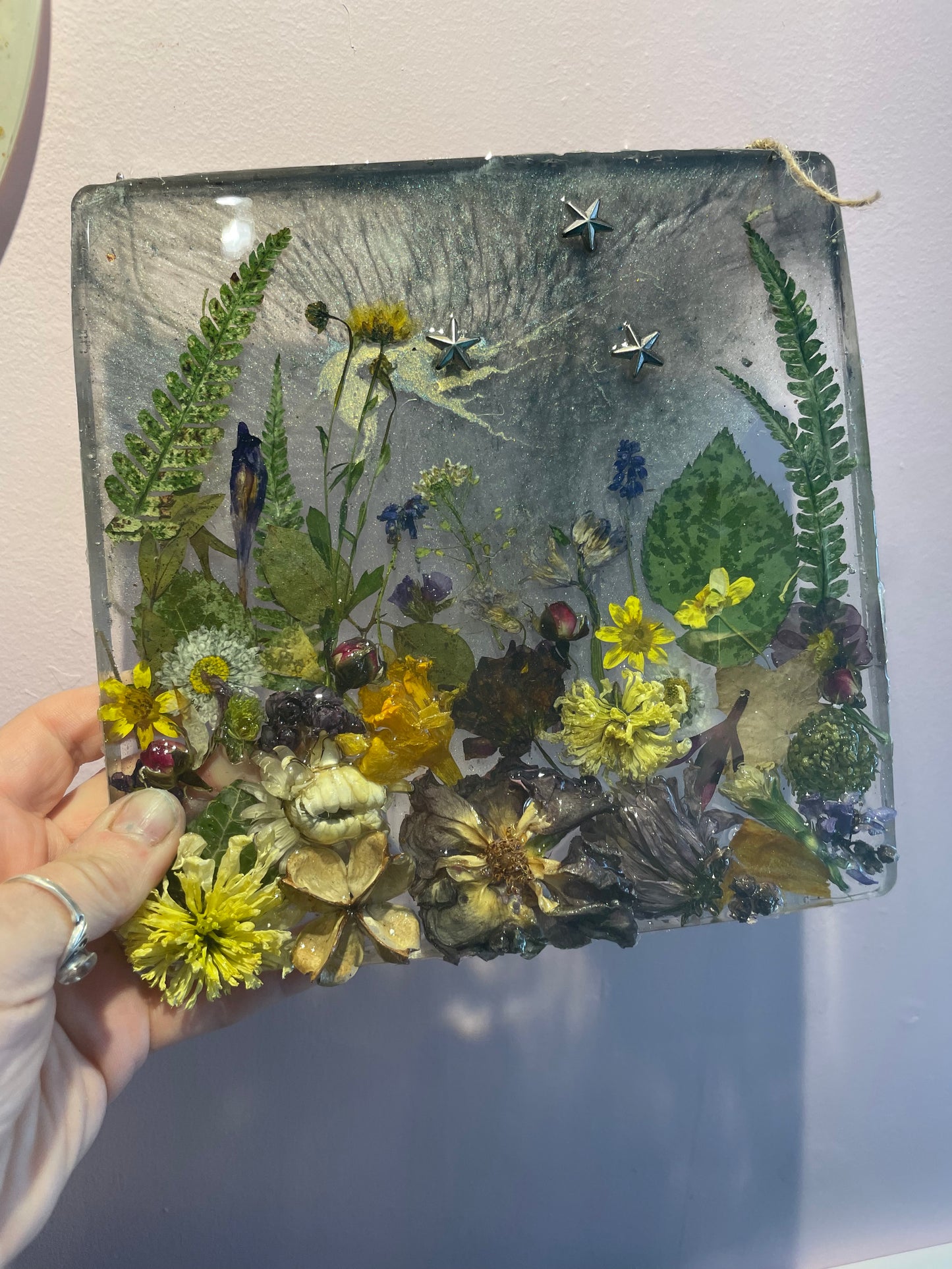 Real flower and resin woodland scene