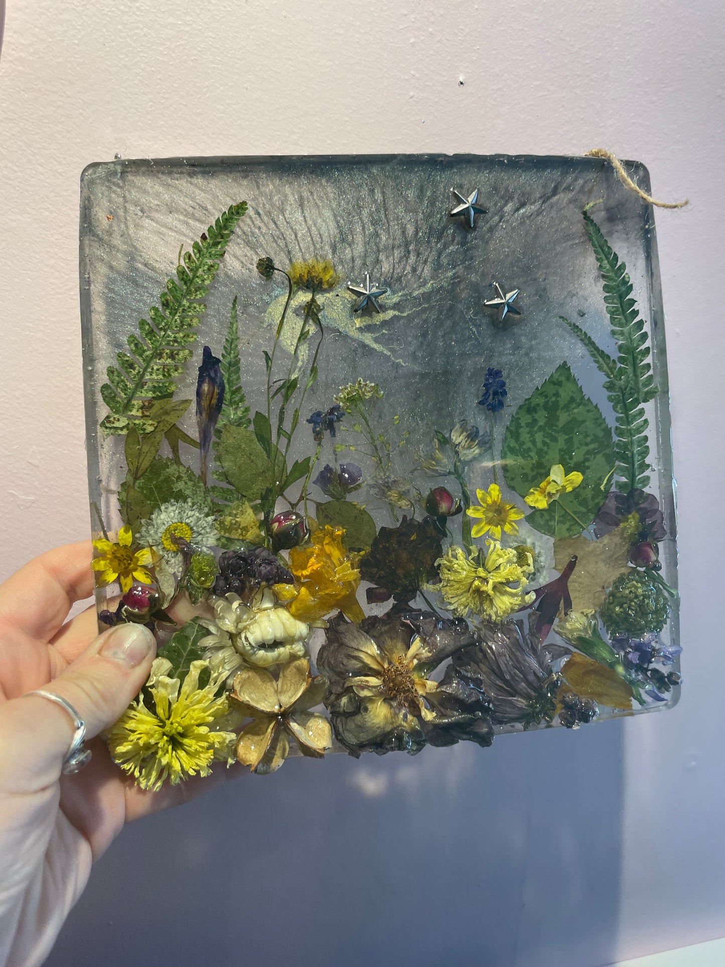 Real flower and resin woodland scene