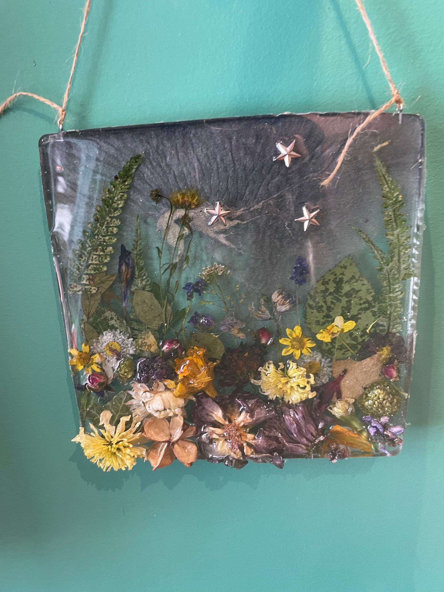 Real flower and resin woodland scene