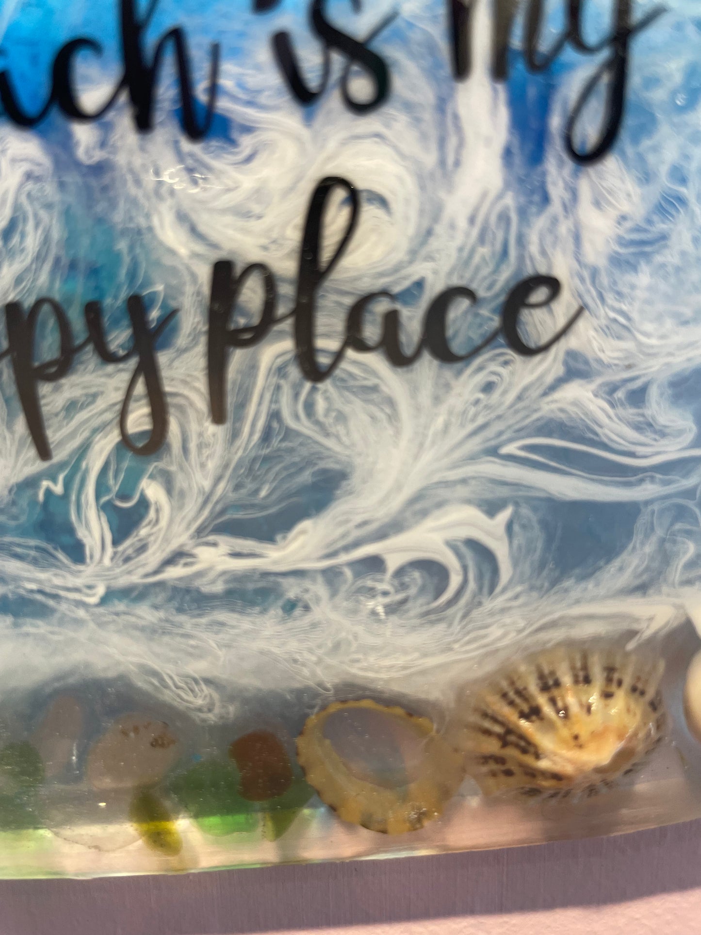 The beach is my happy place resin wave hanging art