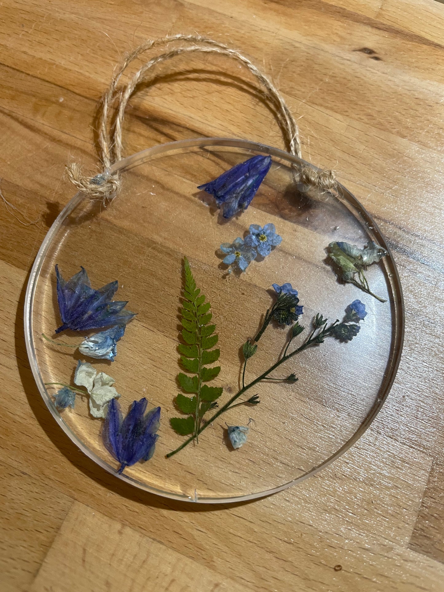 Forget me not and bluebell real flower resin hanging ornament