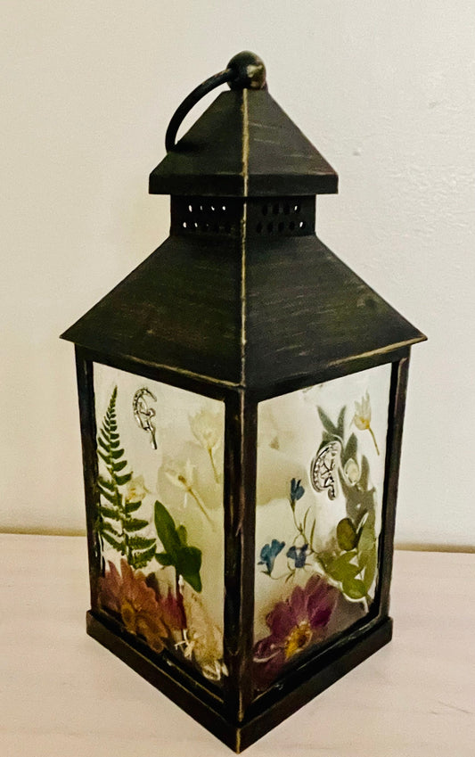 Lantern with real flowers and silver fairy charm, Flower fairy night light, flower decor lantern, lantern with real flower decoration,