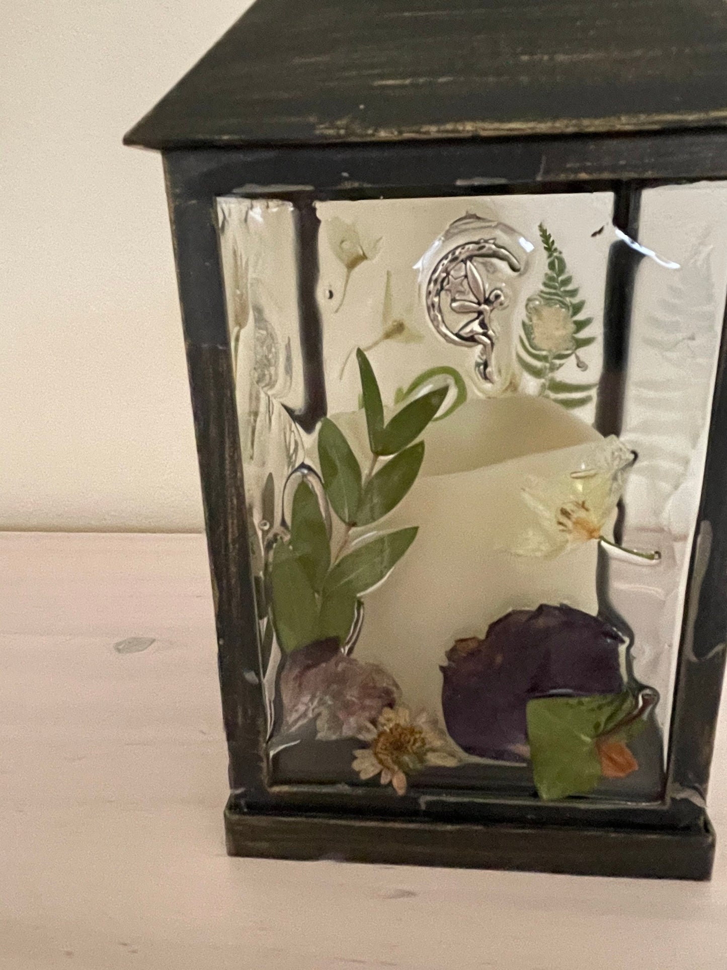 Lantern with real flowers and silver fairy charm, Flower fairy night light, flower decor lantern, lantern with real flower decoration,