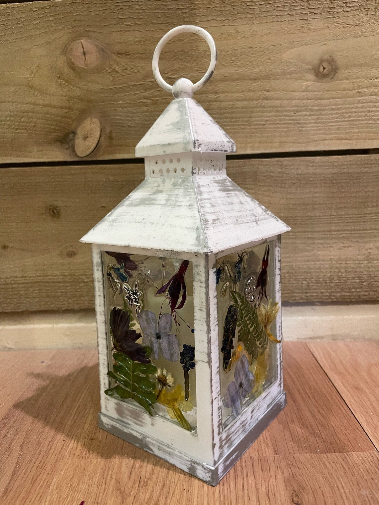 Lantern with real flowers and silver fairy charm, Flower fairy night light, flower decor lantern, lantern with real flower decoration,