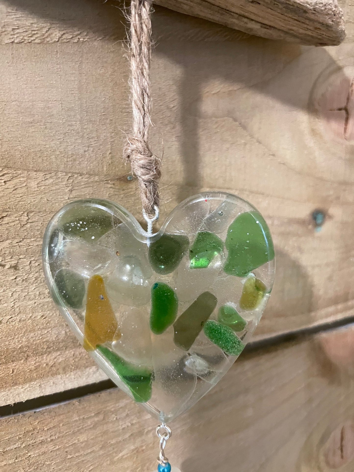 Sea glass Resin hanging heart wall art,heart wall decor gift, birthday gift for beach lover, seaside gift for her, resin heart gift,