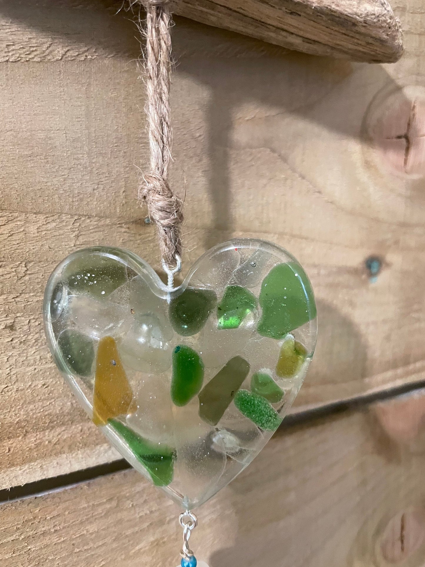 Sea glass Resin hanging heart wall art,heart wall decor gift, birthday gift for beach lover, seaside gift for her, resin heart gift,